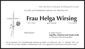 Traueranzeige von Helga Wirsing von Pegnitz-Zeitung